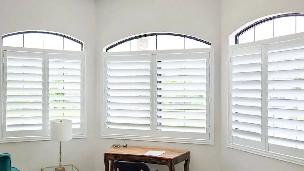 Arched Windows Shutters 3 Arched Double Window In The Living Room by EV Blinds custom window treatments