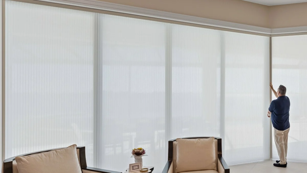 Honeycomb slider shade closed for controlled daylight and privacy