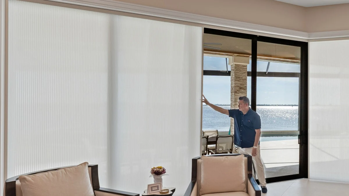 Cellular slider shade adjusted for privacy and door use