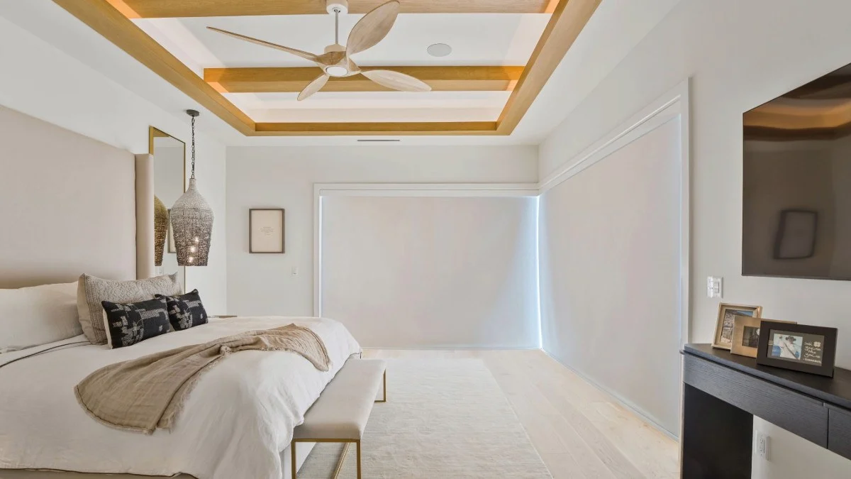 Custom sliding door blinds maintaining a clear walk-through path