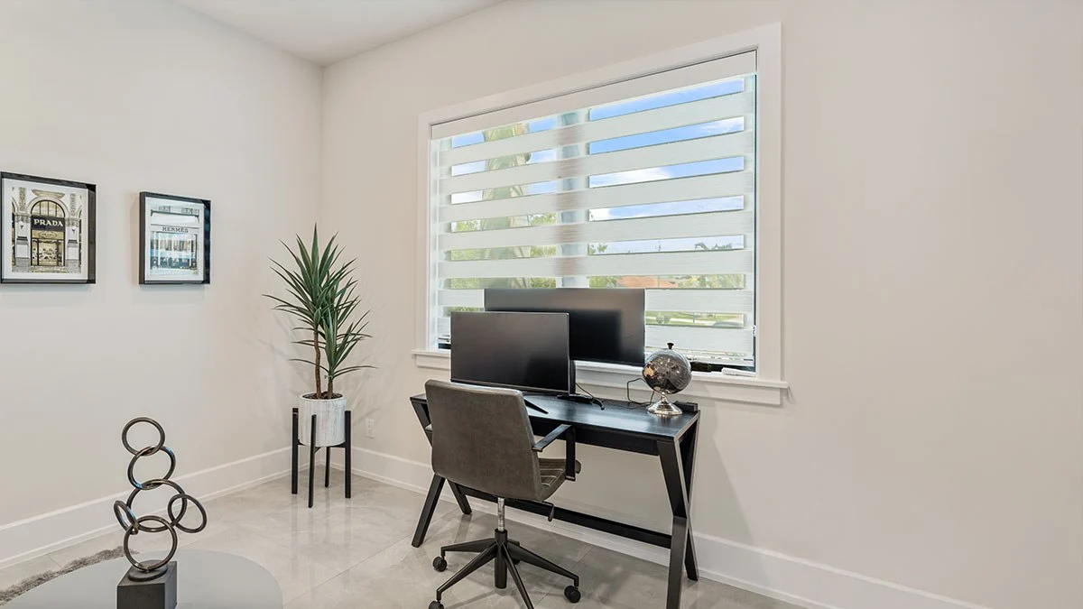 Office window treatment planned around privacy and daylight