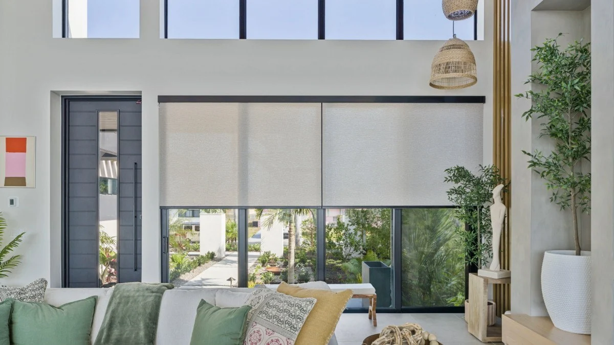 Roller shade fabric selected around privacy and glare priorities