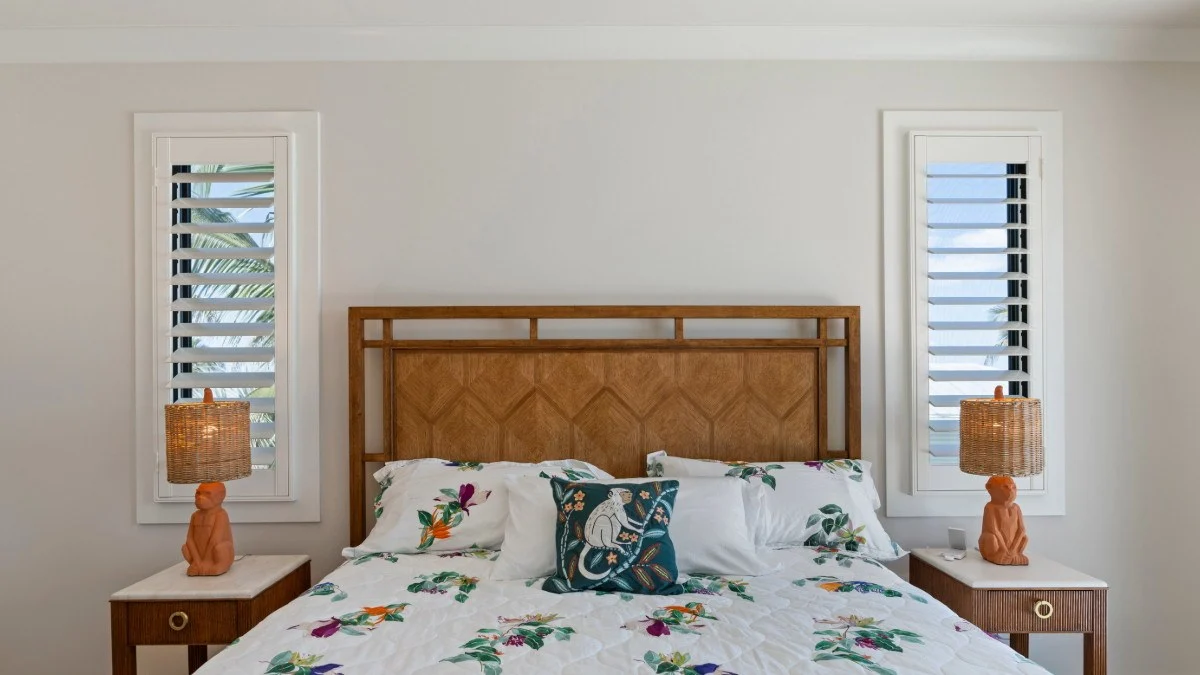 Bedroom shutters providing privacy and adjustable daylight