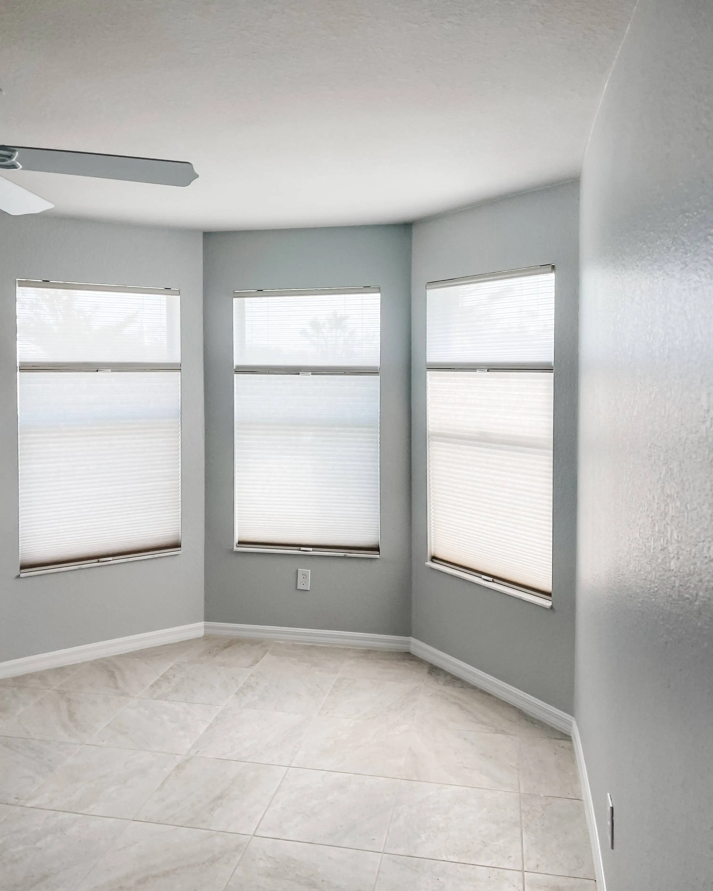 Cellular Shades for bay windows in living room in Punta Gorda