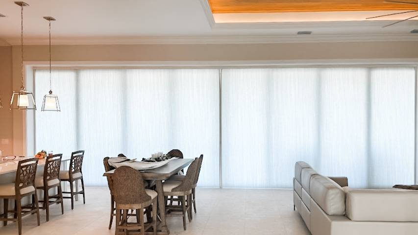 Custom cordless cellular blinds installed in a SWFL living room