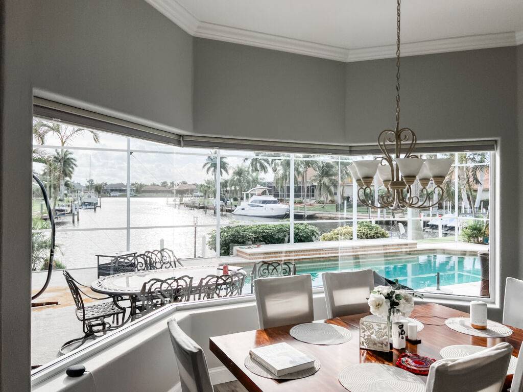 Custom motorized cellular blinds installed in a SWFL meeting room