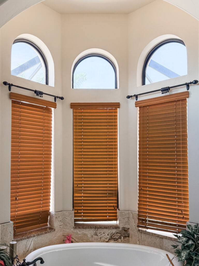 Custom wooden blinds installed in a SWFL wash room