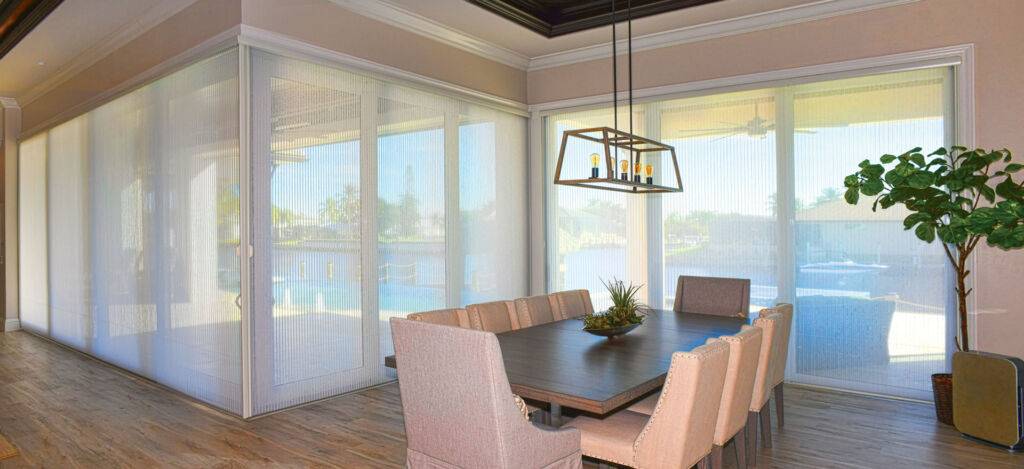 Custom window treatments in a Southwest Florida dining room