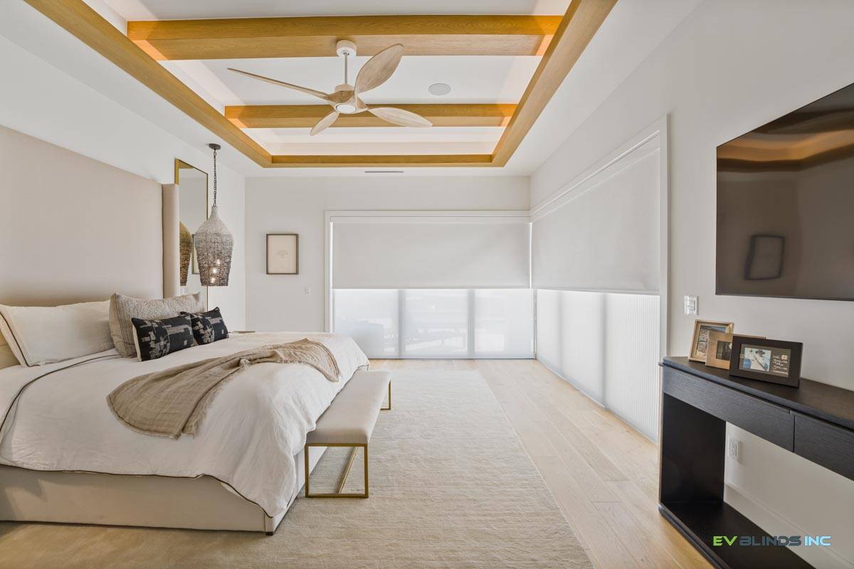 Motorized Slider Double Shades in Bedroom Installation