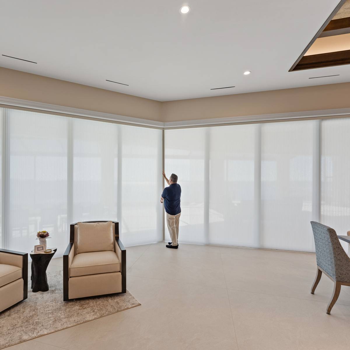 Light Filtering Cellular Sliders Dining Full Close With Man Ev Blinds Treatment Store 1200x1200px