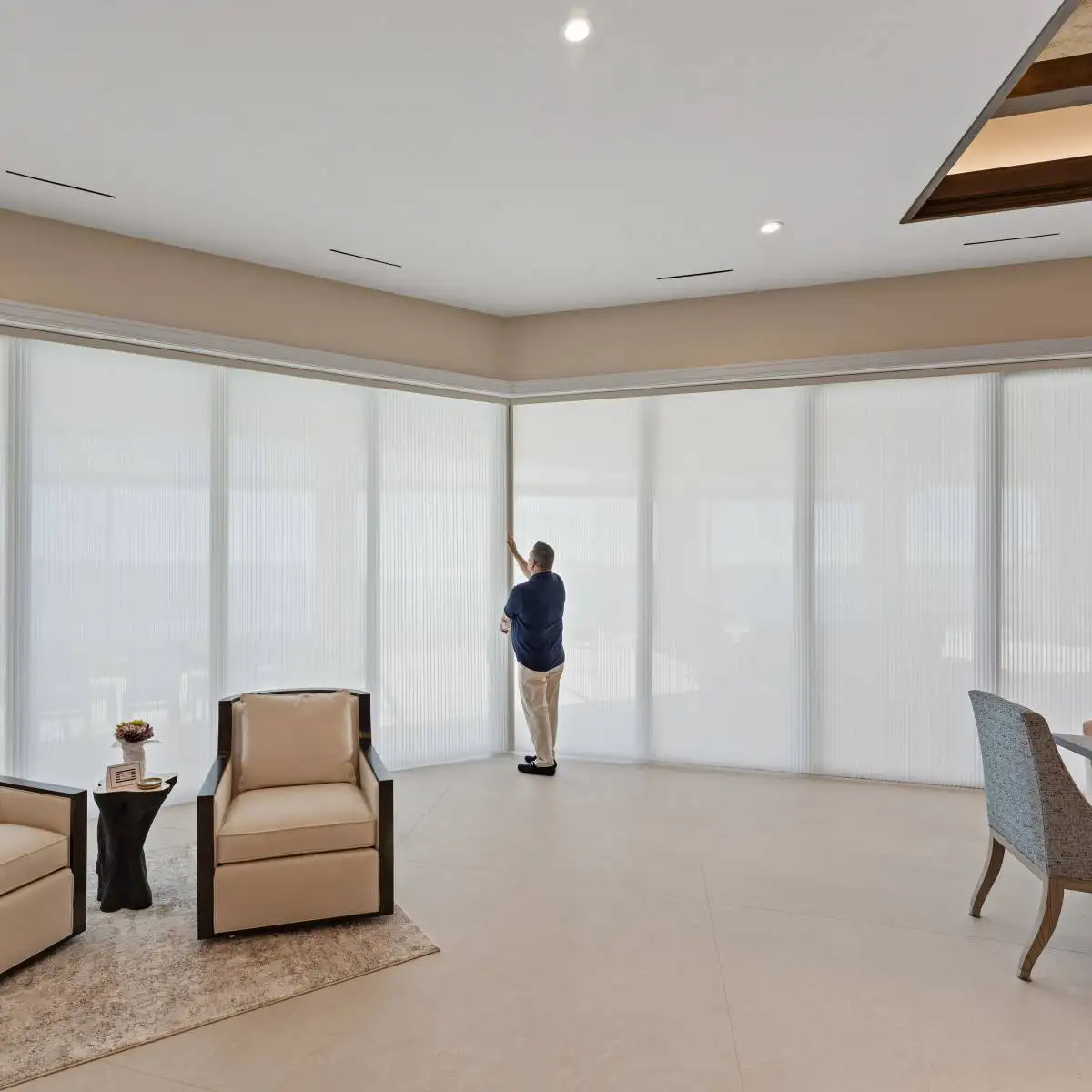 Light Filtering Cellular Sliders Dining Full Close With Man Ev Blinds Treatment Store 1200x1200px