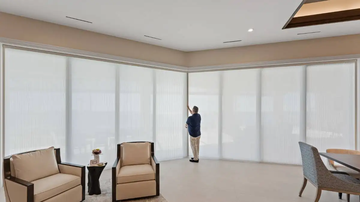 Light Filtering Cellular Sliders Dining Full Close With Man Ev Blinds Treatment Store 1200x675px