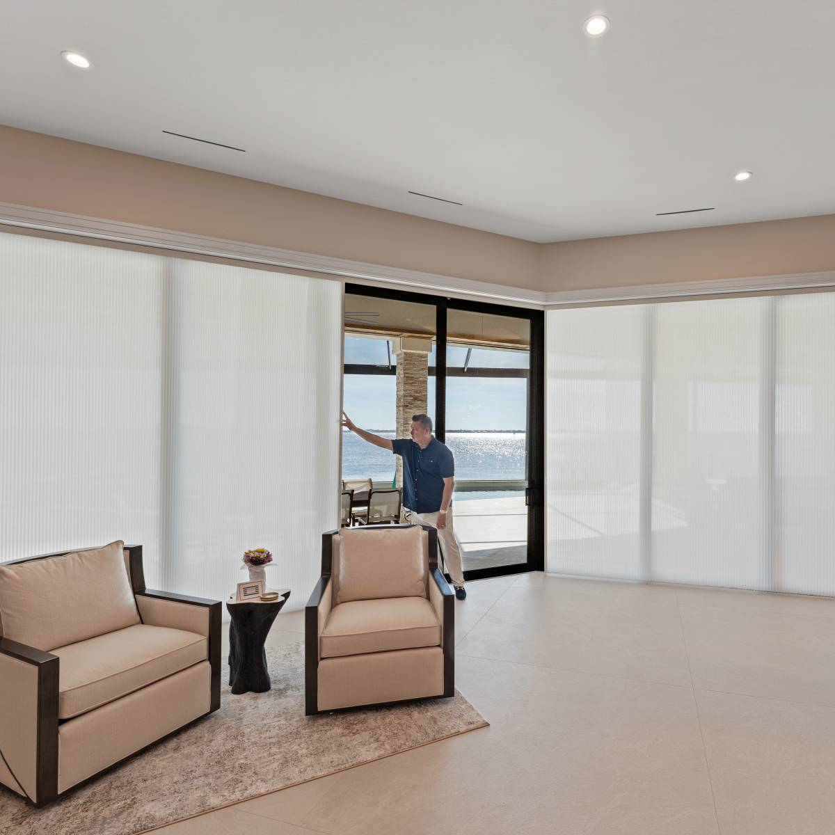 Light Filtering Cellular Sliders Dining Half Open With Man Ev Blinds Treatment Store 1200x1200px