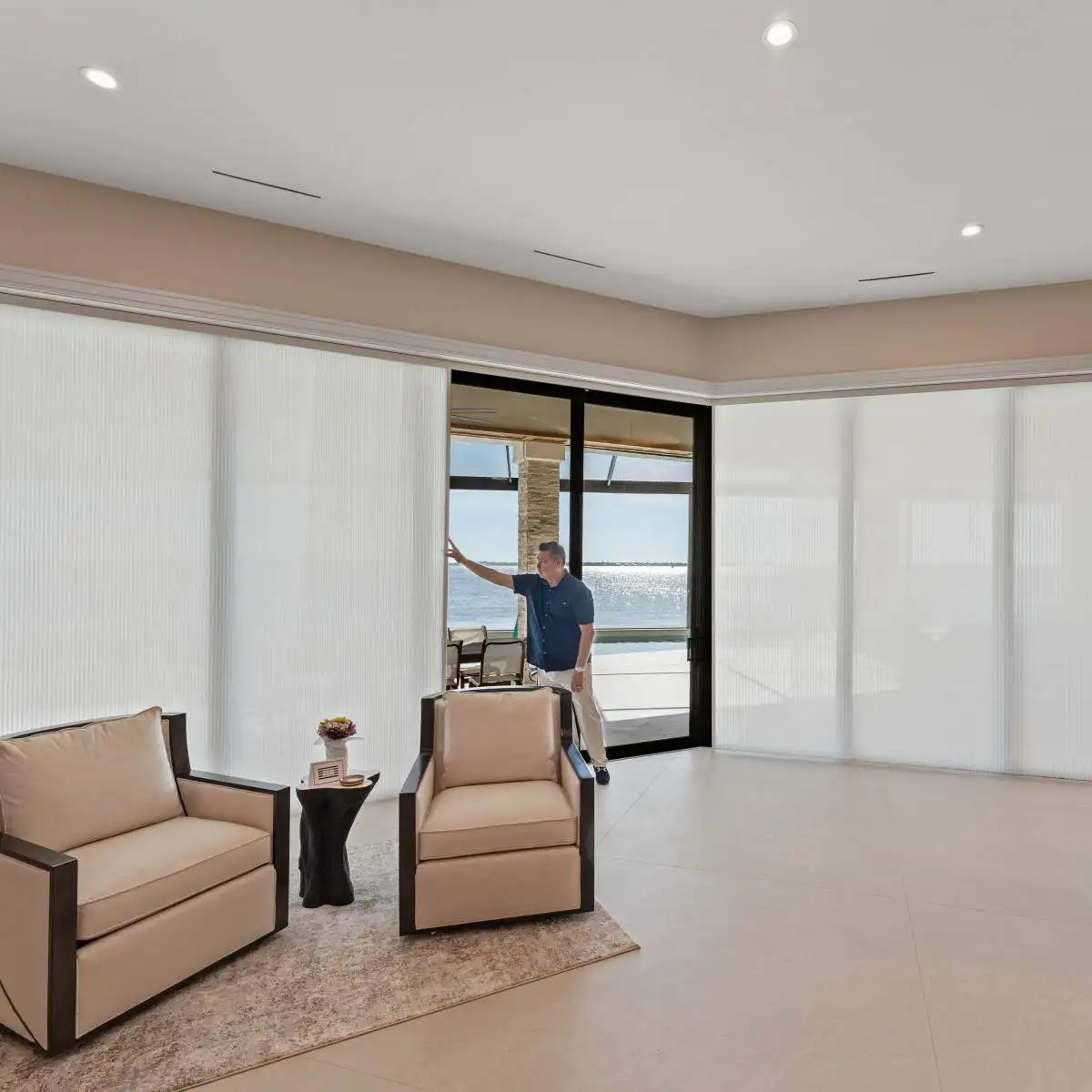 Light Filtering Cellular Sliders Dining Half Open With Man Ev Blinds Treatment Store 1200x1200px