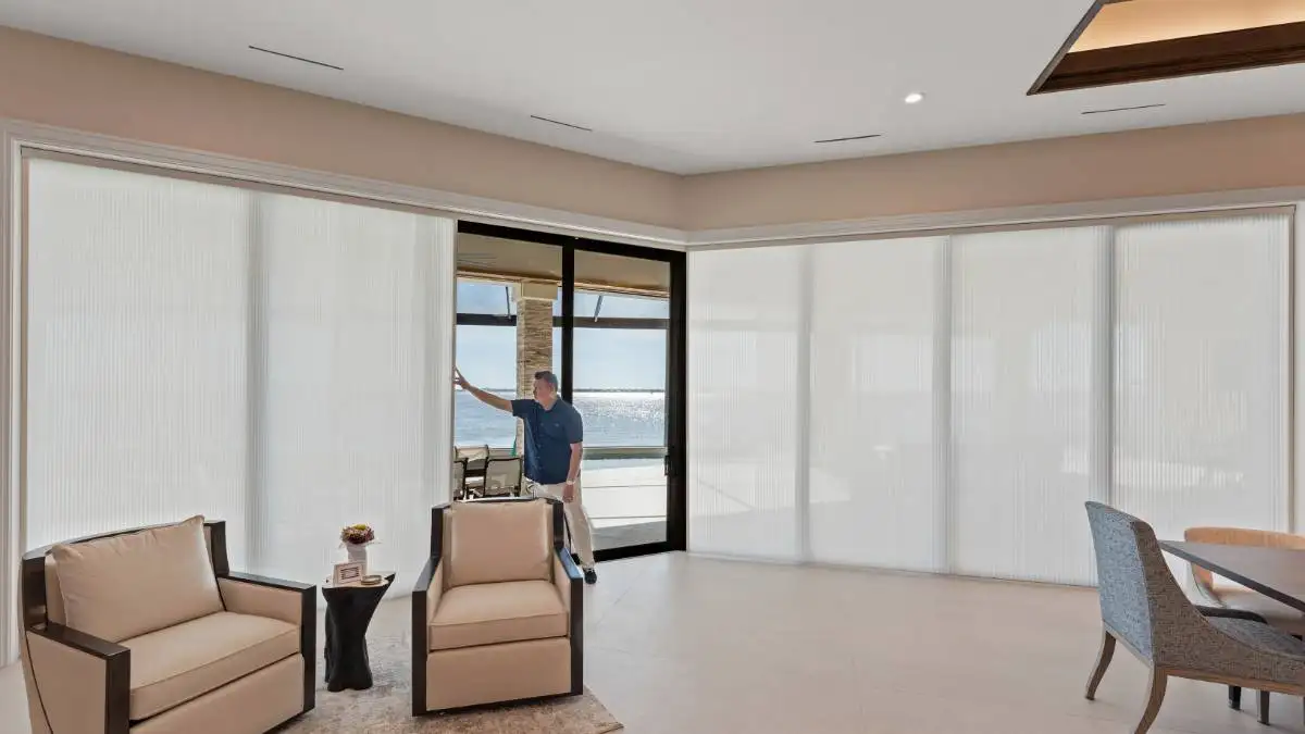 Light Filtering Cellular Sliders Dining Half Open With Man Ev Blinds Treatment Store 1200x675px