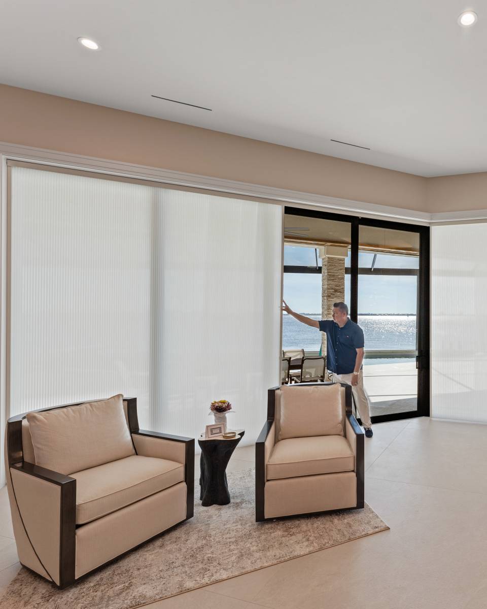 Light Filtering Cellular Sliders Dining Half Open With Man Ev Blinds Treatment Store 960x1200px