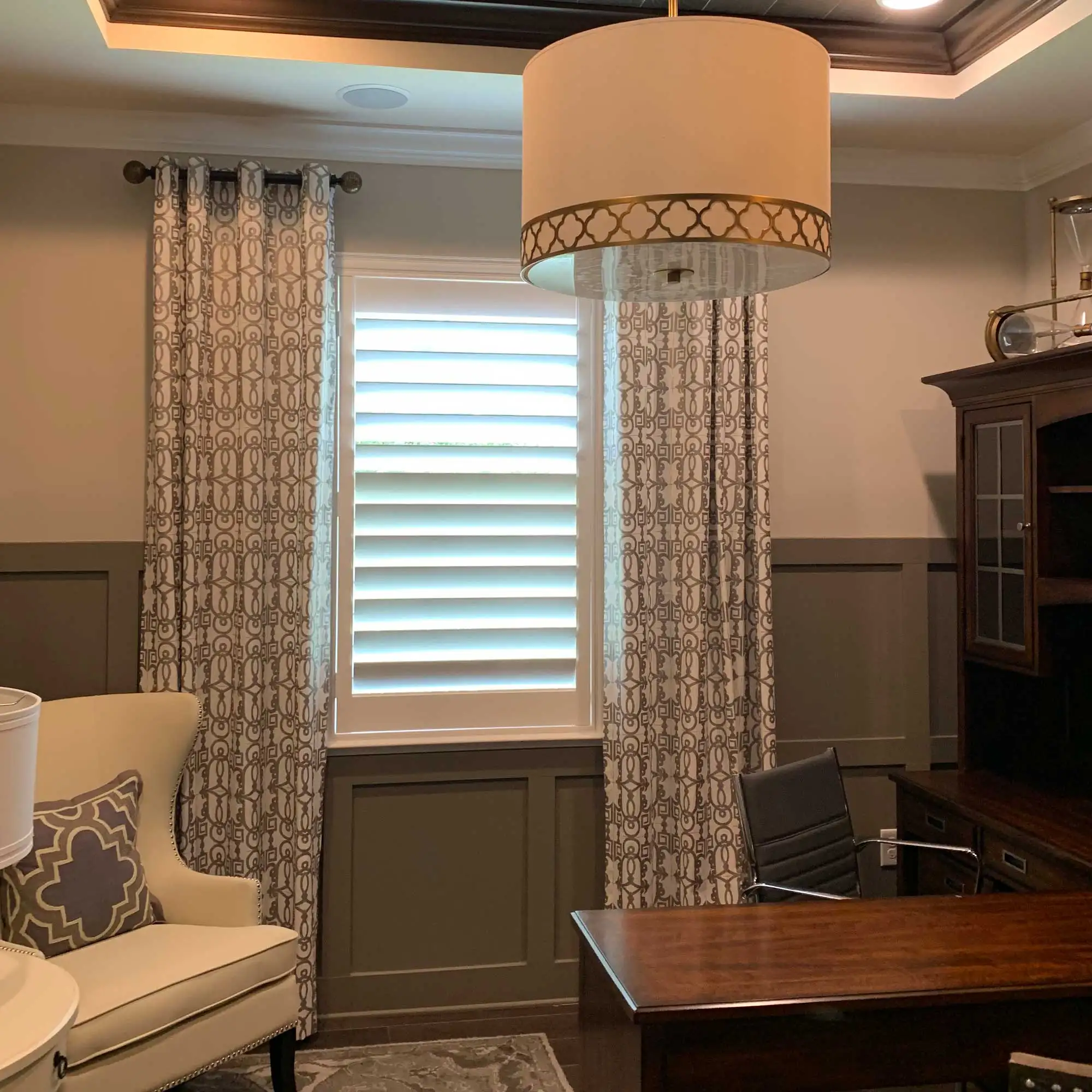 modern plantation shutters office.