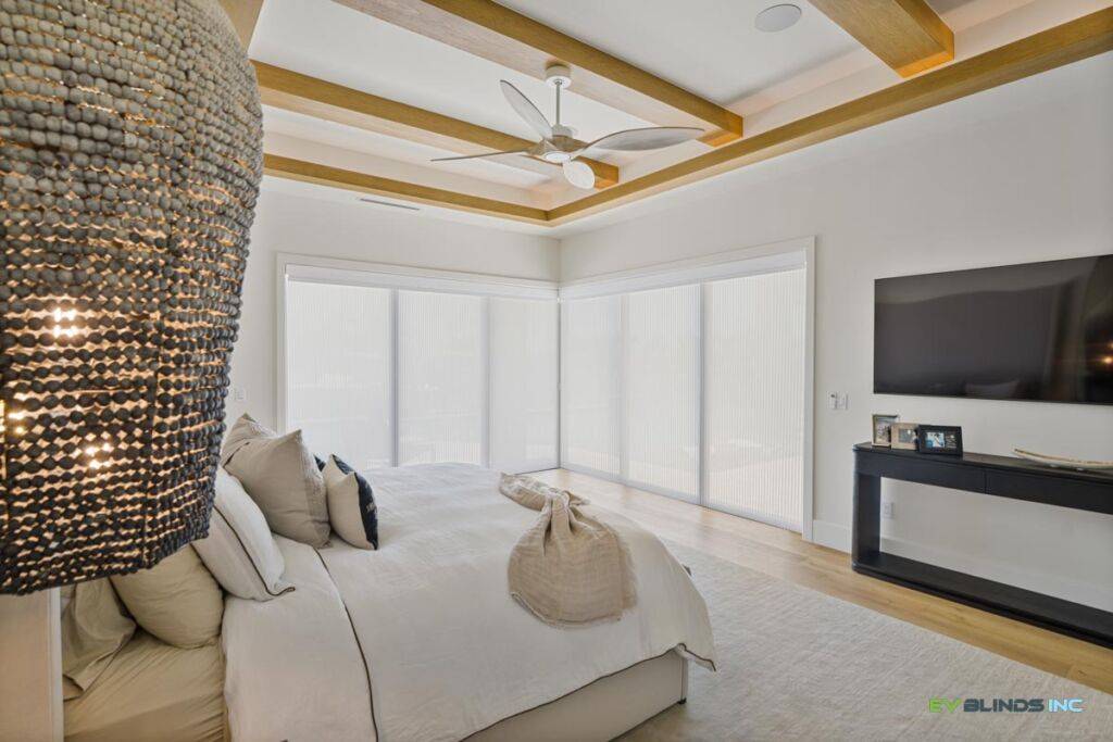 Motorized Slider Double Shades in Bedroom Installation