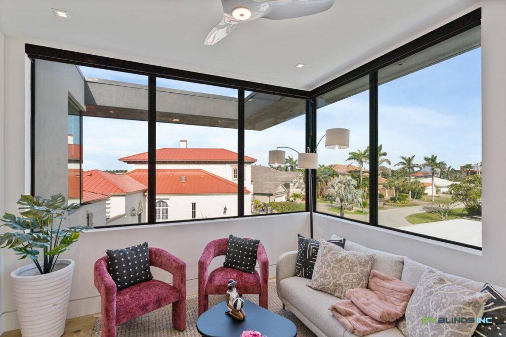 Motorized Slider Blinds and Double Shades Installed in SWFL living room