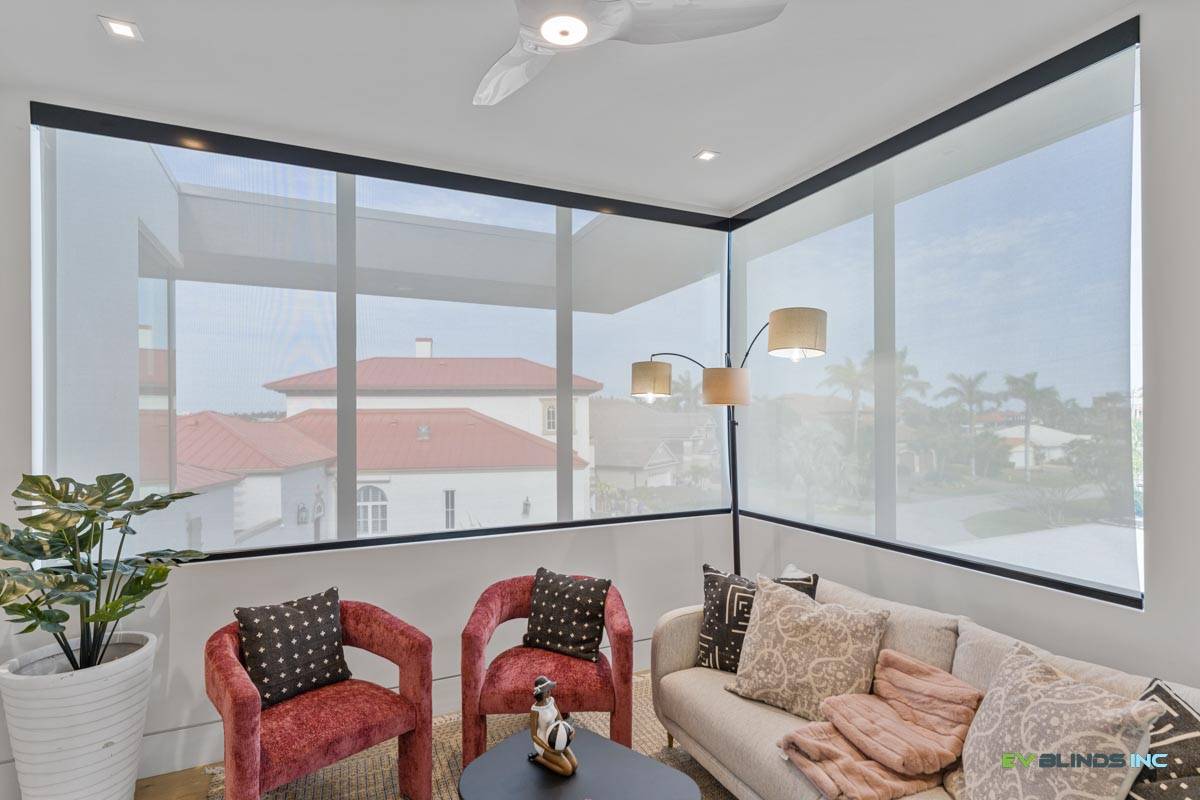 Motorized Slider Blinds and Double Shades Installed in SWFL living room