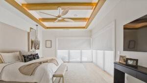 Motorized Slider Double Shades in Bedroom Installation Window Treatments Ev Blinds
