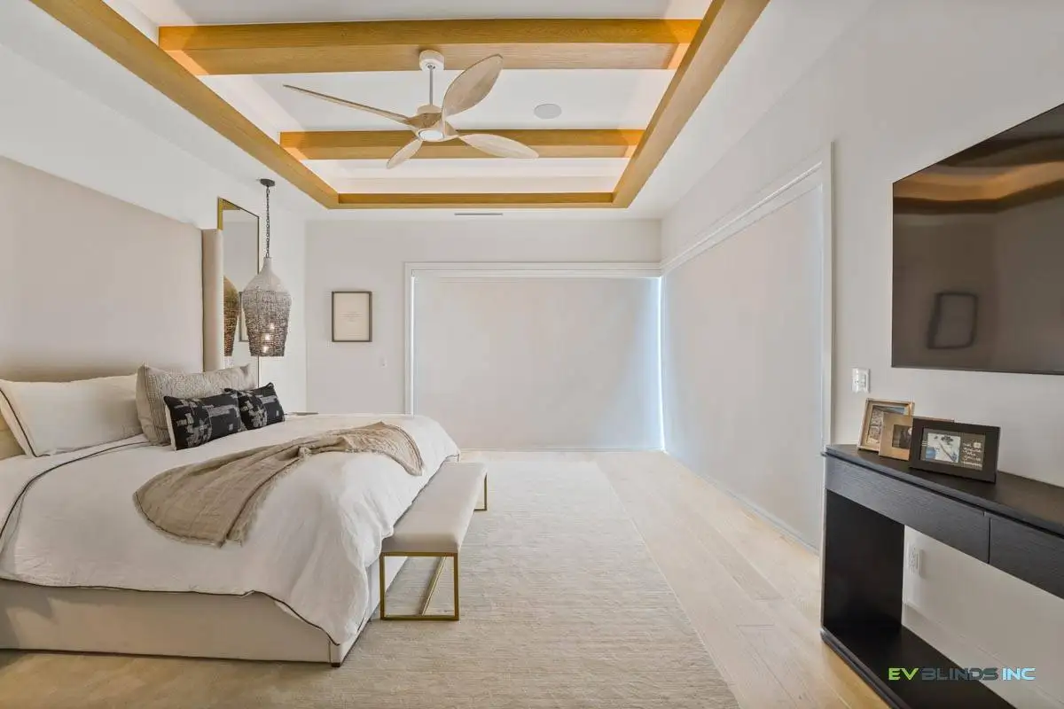 Motorized Slider Double Shades in Bedroom Installation