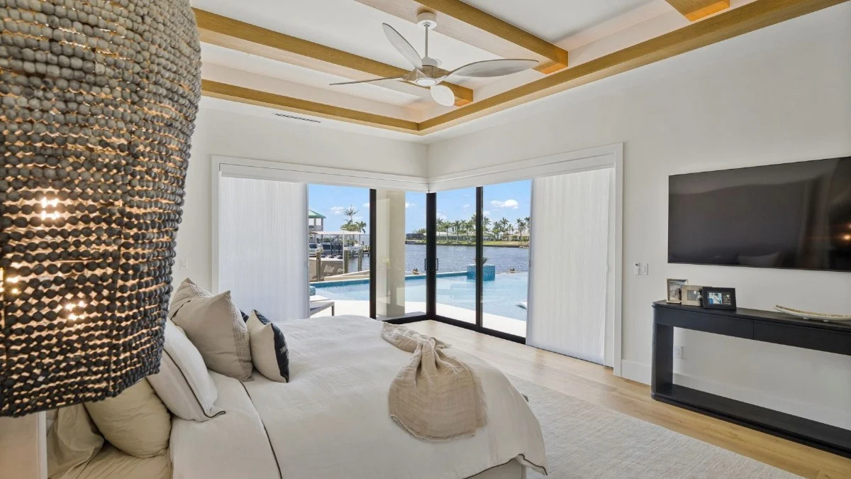 Light-filtering cellular shades across broad Southwest Florida glass