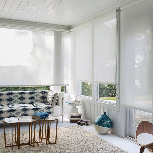 Outdoor Roller Shades Custom Window Treatments by EV Blinds