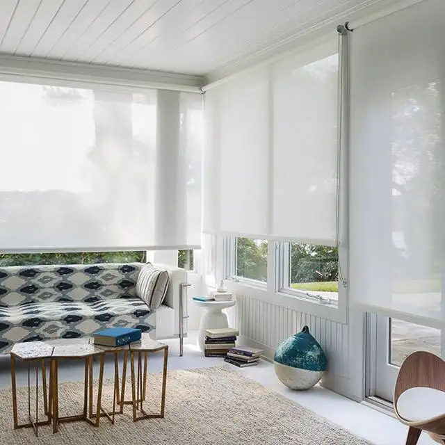 Outdoor Roller Shades Custom Window Treatments by EV Blinds