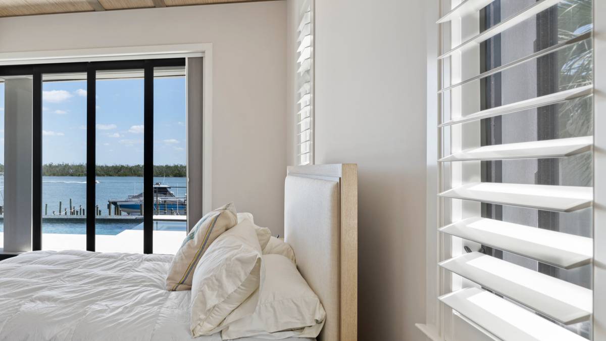 Plantation Shutters Bed Room Open Corner Window Ev Blinds Window Treatment Store 1200x675px