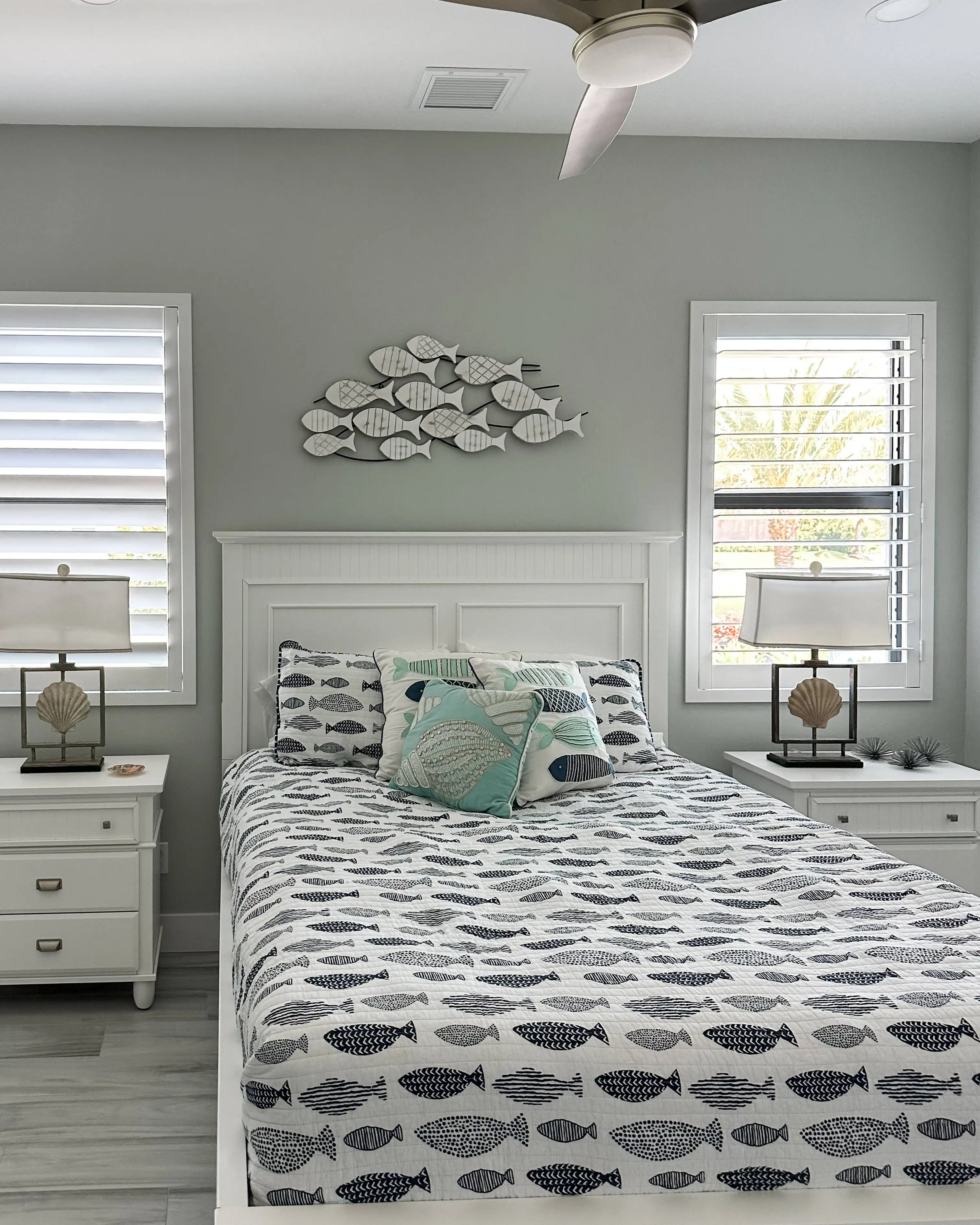 Plantation Shutters for bay window in bedroom in Park Shore