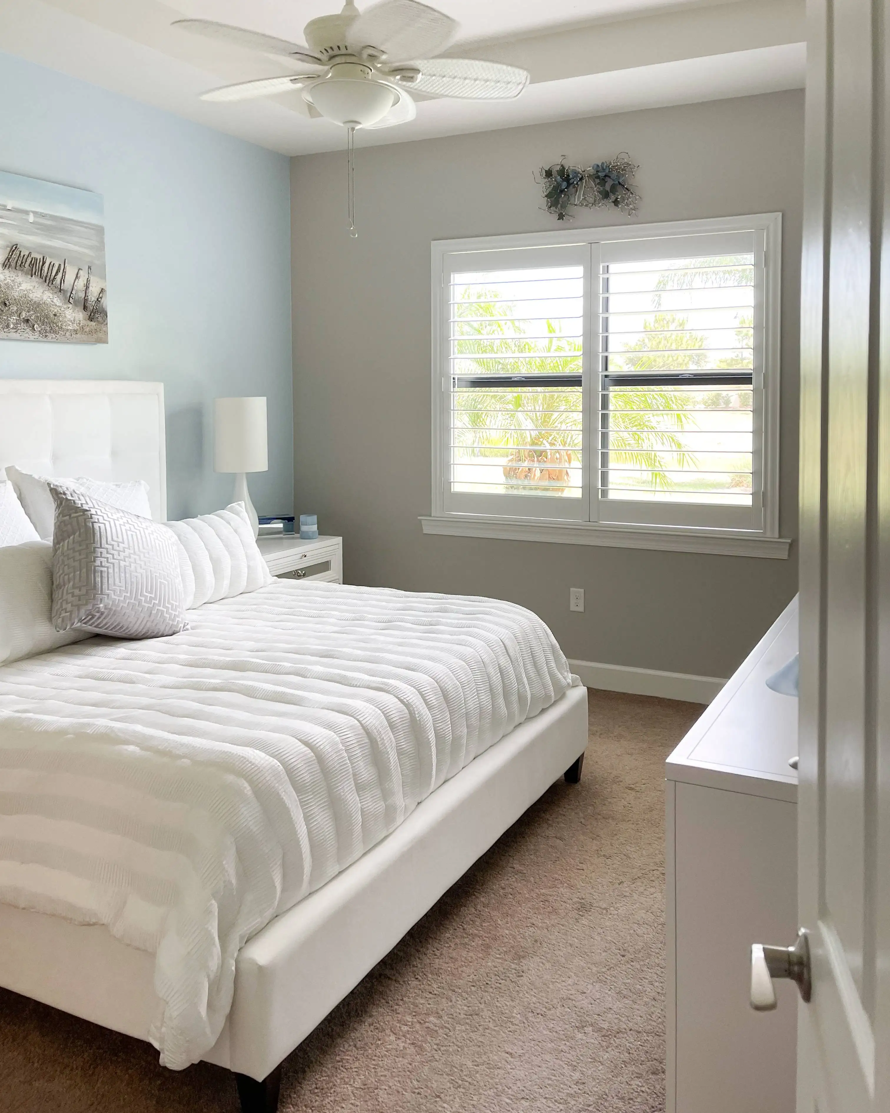 Plantation Shutters for small window blind in bedroom in Pelican Bay