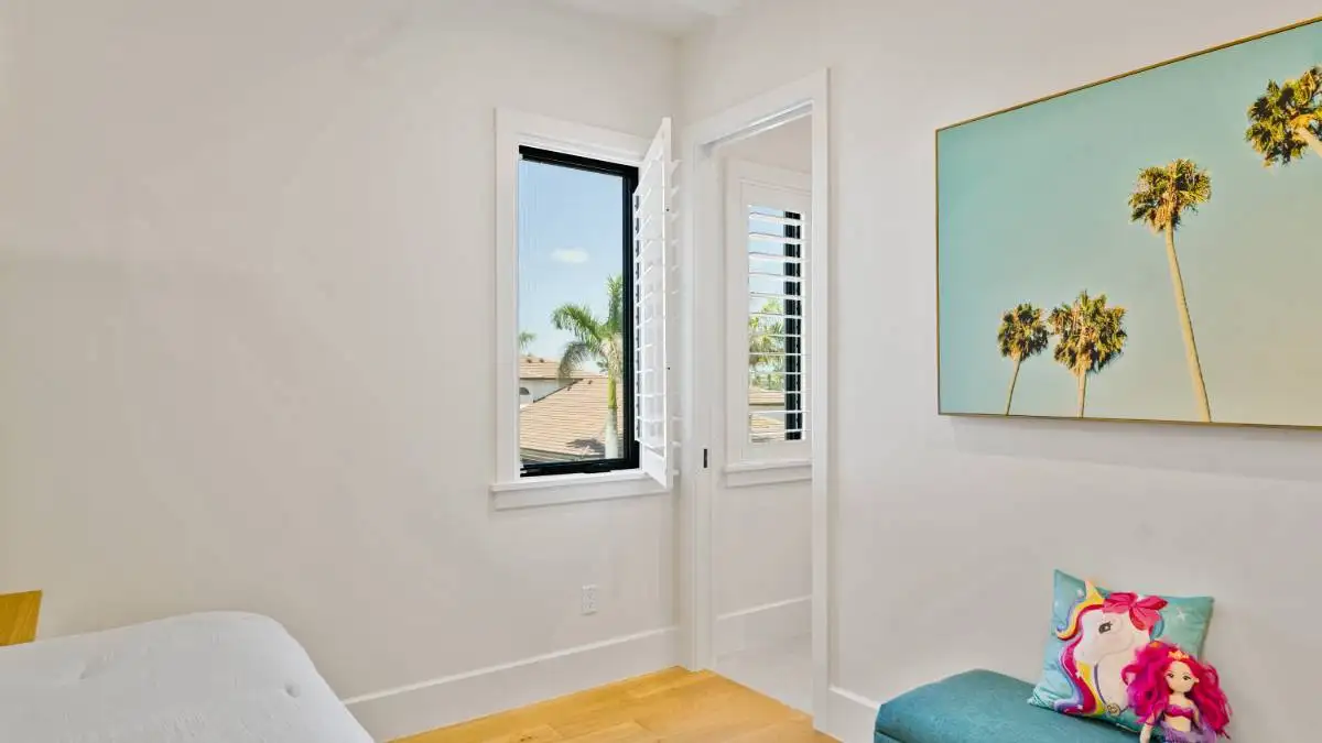 Plantation Shutters Kids Room Open Window by EV Blinds custom window treatments