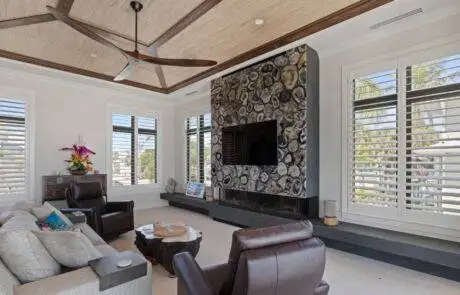 Plantation Shutters Living Room With Tv2 Ev Blinds Window Treatment Store 1200x675px