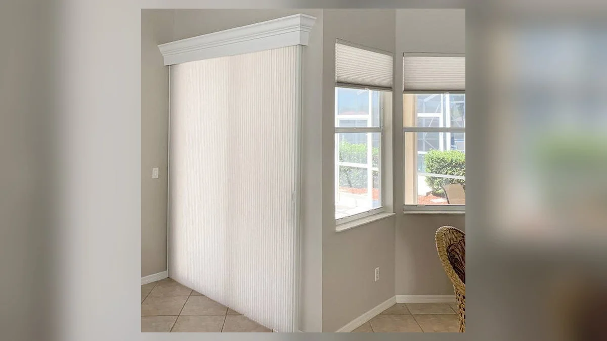 Sheer window shade fabric diffusing bright Southwest Florida daylight