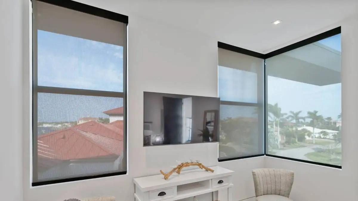 Roller Shades Home Theater Other Angle by EV Blinds custom window treatments