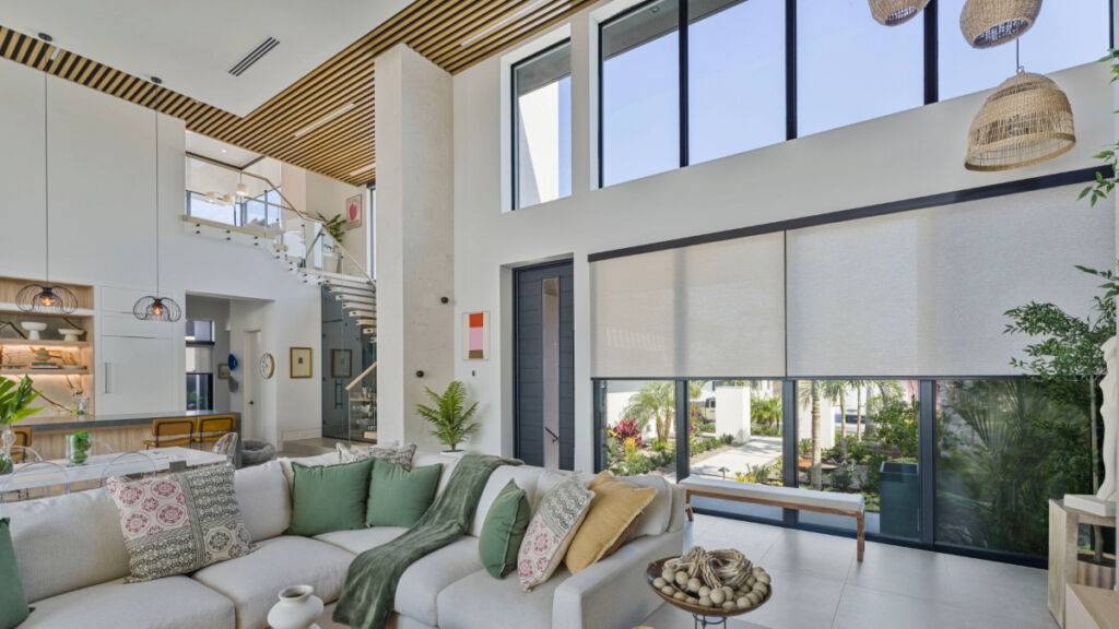 Roller Shades Living Room With Door Half Open Other Angle 2 Ev Blinds Treatment Store 1200x675px