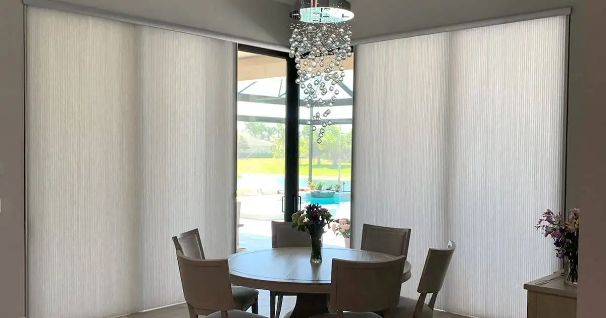 Custom shades measured for a wide sliding glass door in Southwest Florida