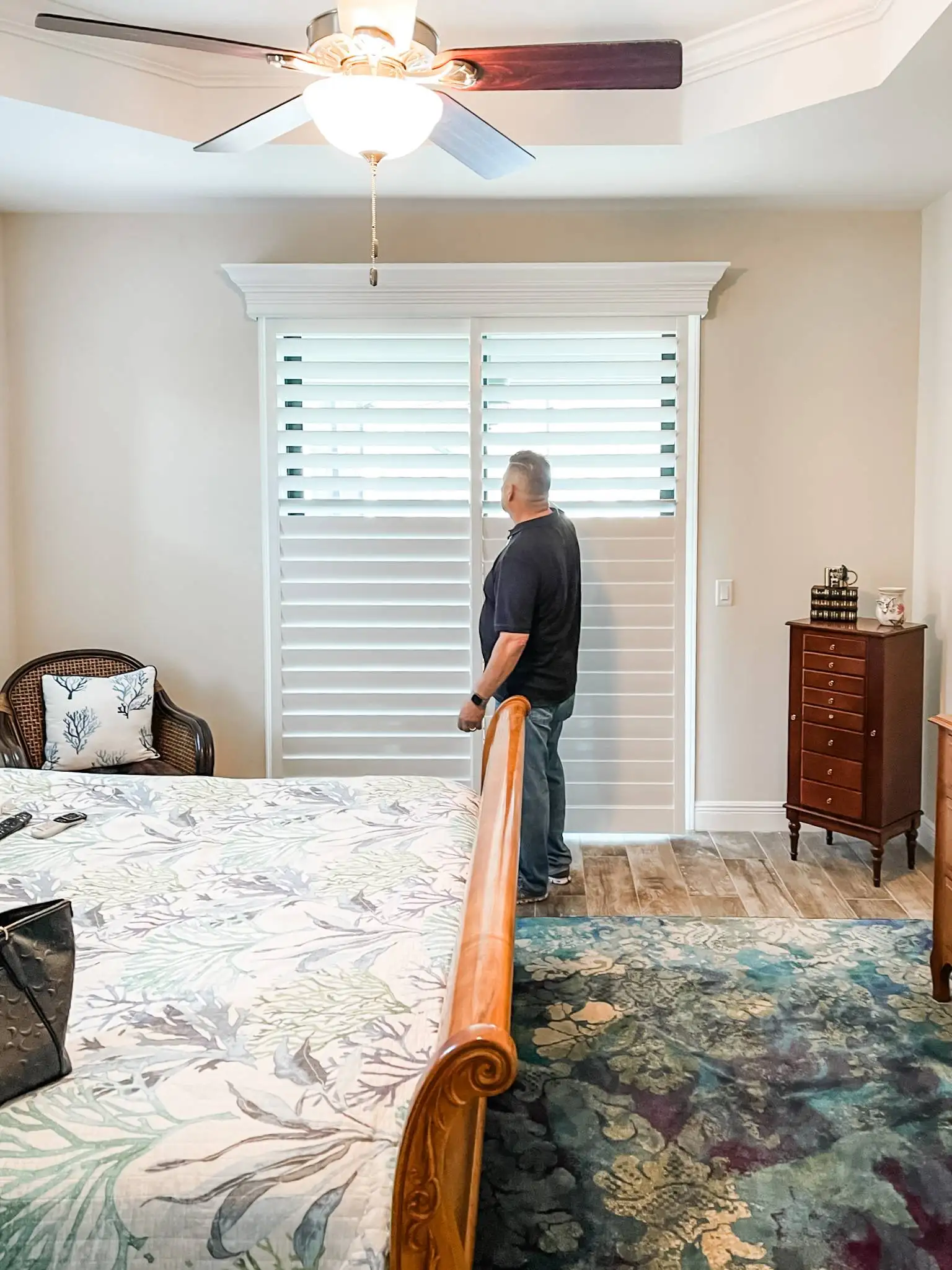Sliding Shutters for large windows in bedroom in Estero