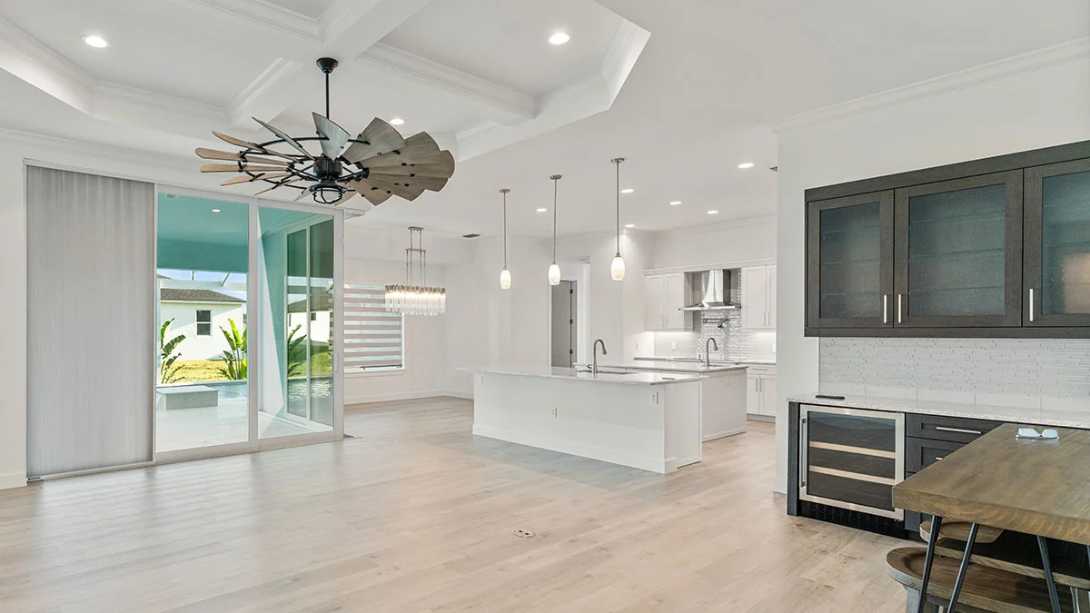 Light-filtering window treatments in a bright Southwest Florida living room