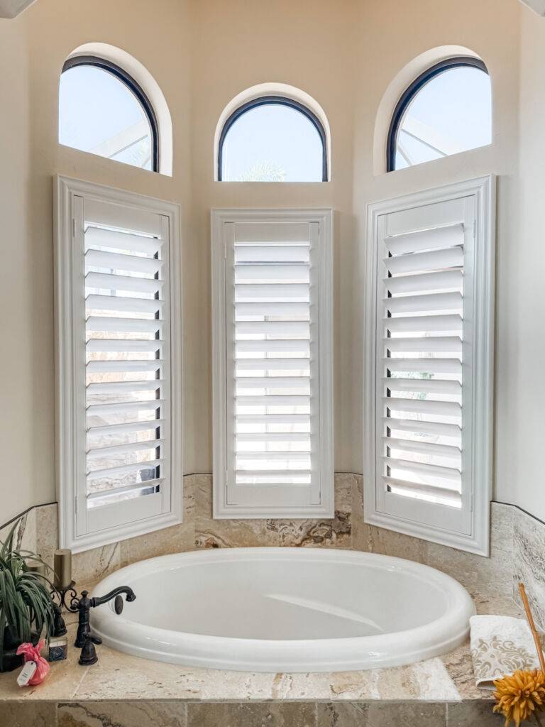 Custom wooden blinds installed in a SWFL wash room