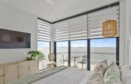 Zebra Blinds Bed Room Corner Window Half Open Angle 1 Ev Blinds Treatment Store 1200x675px