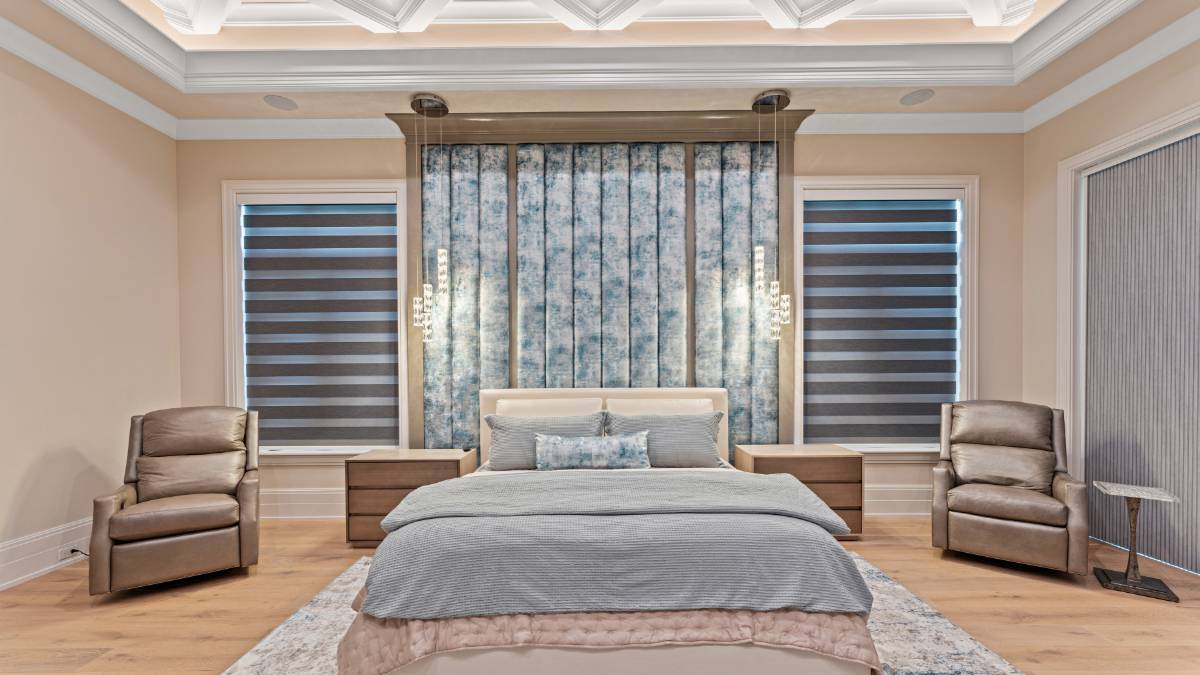 Zebra Blinds Bedroom Double Window Front View Close Up Ev Blinds Treatment Store 1200x675px
