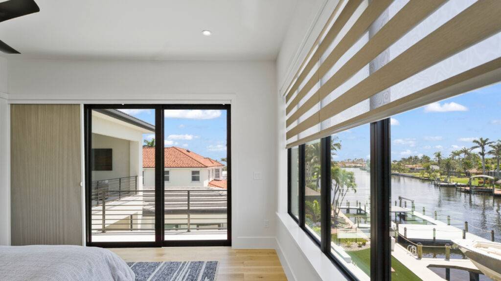 Zebra Blinds Bedroom Patio Door Half Open Angle5 by EV Blinds custom window treatments