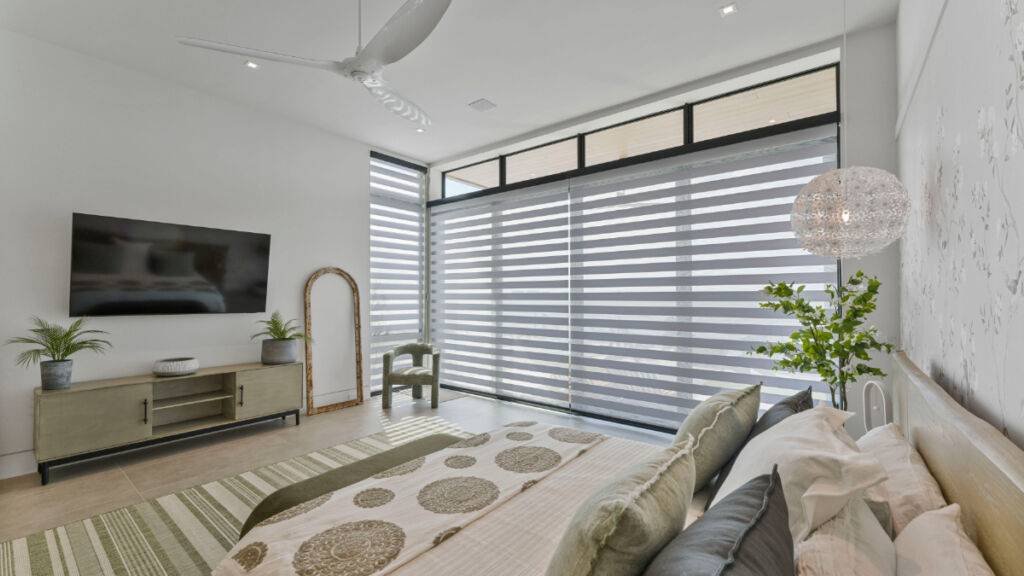Zebra Blinds Bedroom2 Angle 2 by EV Blinds custom window treatments