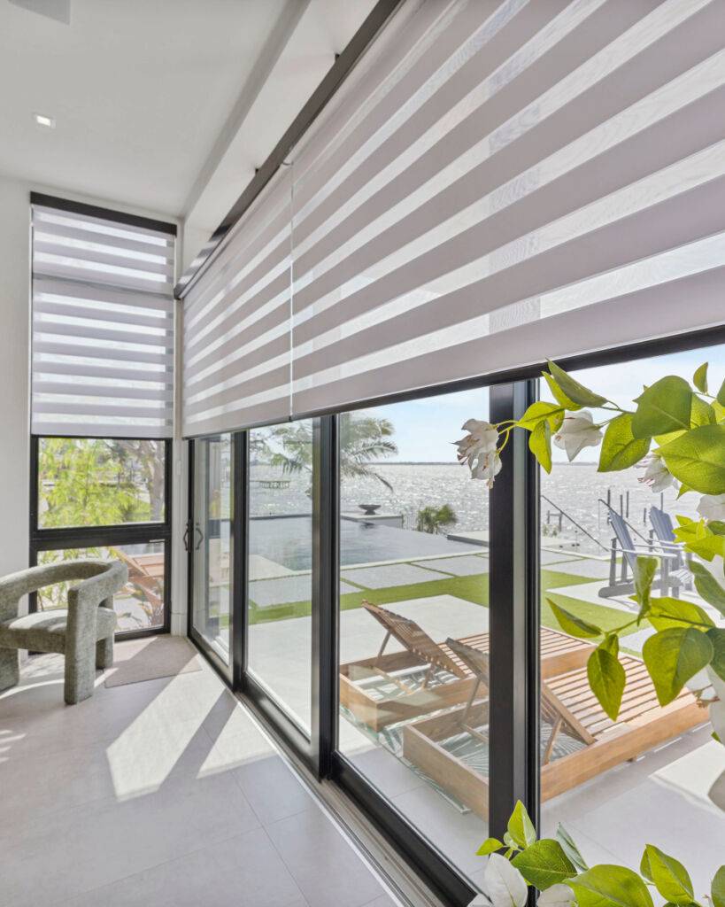 Zebra Blinds Corner Window Beach Front Half Close Angle2 Ev Blinds Treatment Store 960x1200px