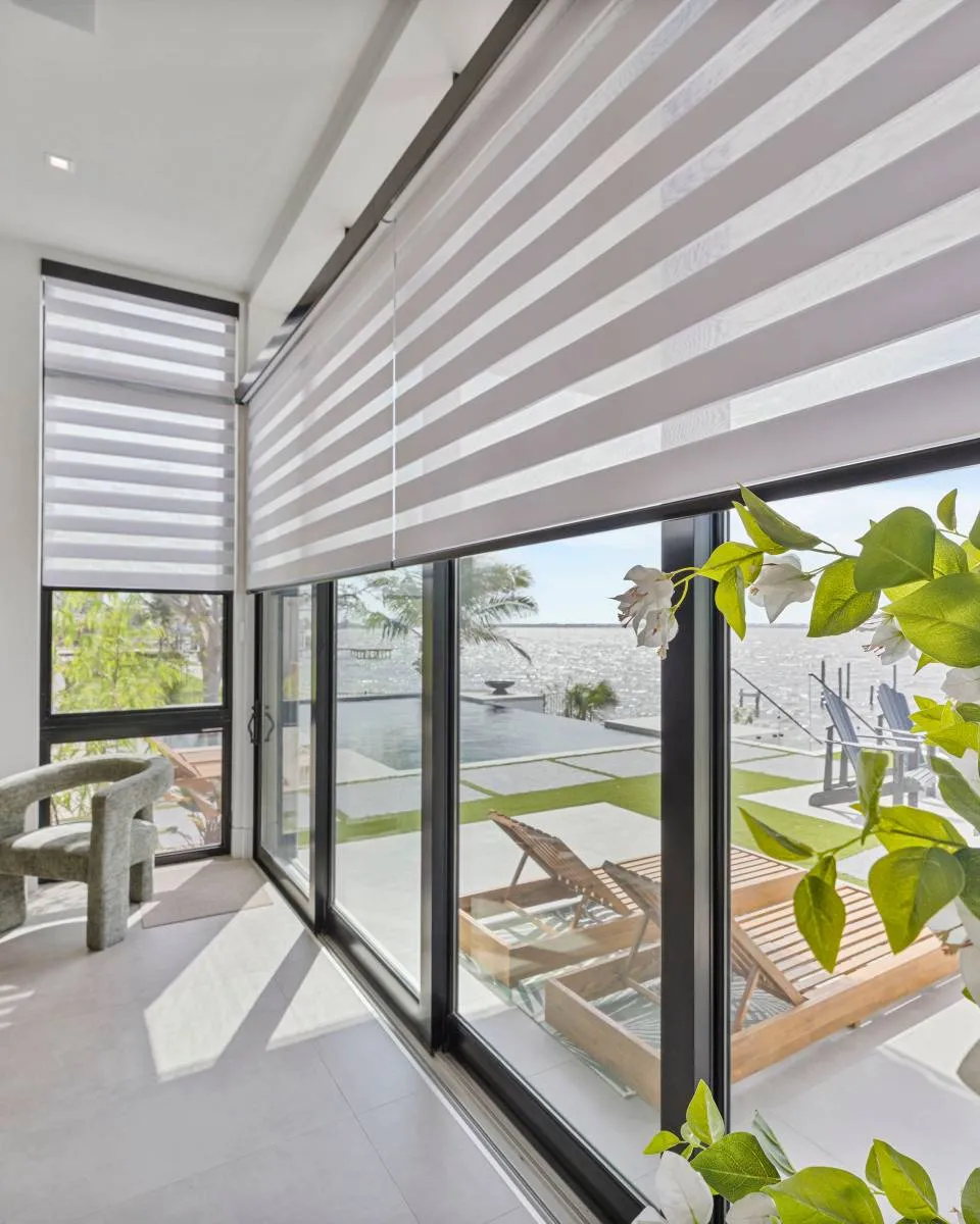 Zebra Blinds Corner Window Beach Front Half Close Angle2 Ev Blinds Treatment Store 960x1200px