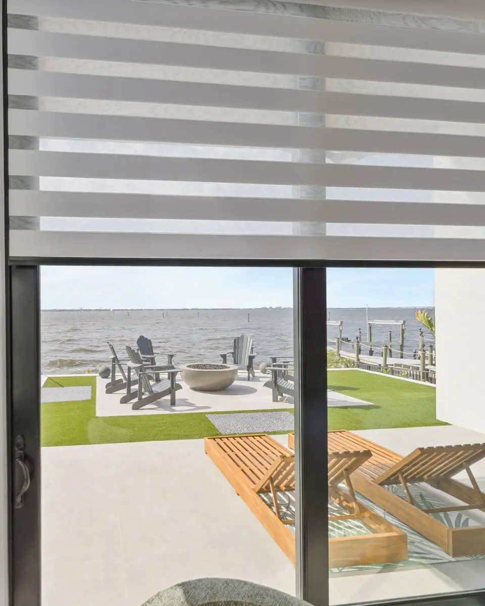 Zebra Blinds Corner Window Beach Front Half Close Angle3 Ev Blinds Treatment Store 960x1200px