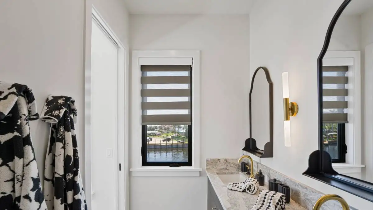 Zebra Blinds Lavatory Window Half Open Angle2 by EV Blinds custom window treatments