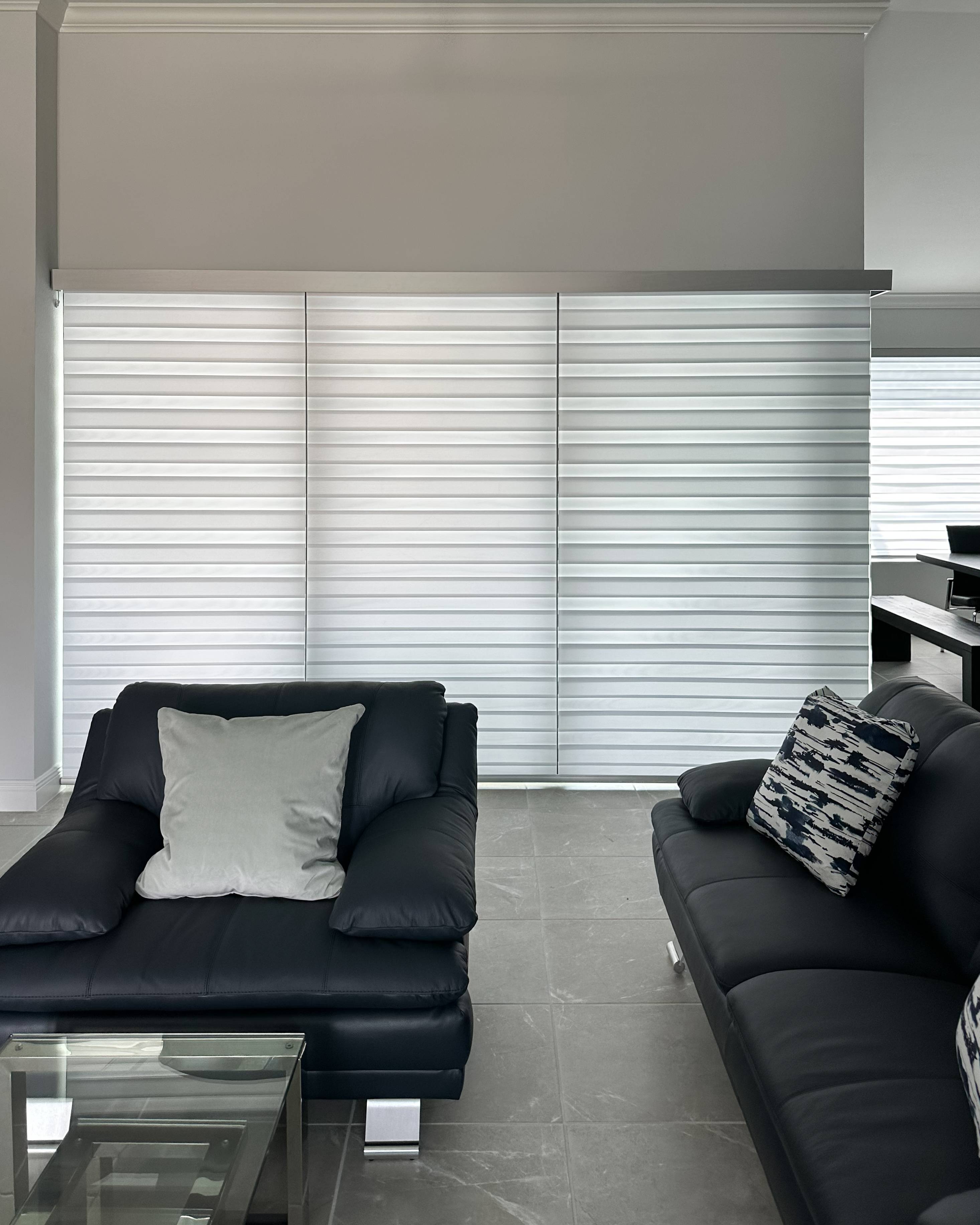 Zebra Shades for sliding doors in living room in Cape Coral